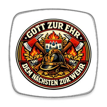 Feuerwehr Emblem Flammenhelm - Viereckiger Kühlschrankmagnet - Weiß - Vorne