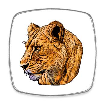 Tête de lion en contraste jaune, lionne - Magnet carré - blanc - Devant