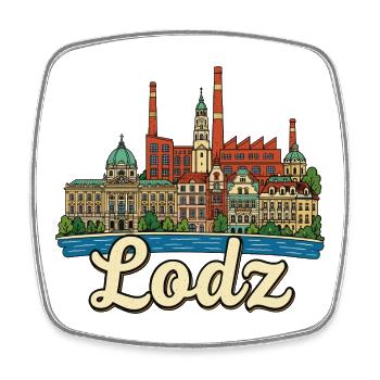 Lodz Poland Industrial Architecture Retro Sketch - Square fridge magnet - white - Front