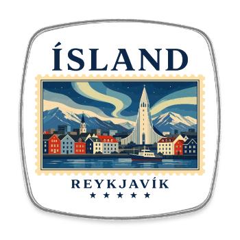 Island Reykjavík Vintage Reisemarke - Viereckiger Kühlschrankmagnet - Weiß - Vorne