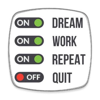 Dream Work Repeat Quit OFF Motivation - Viereckiger Kühlschrankmagnet - Weiß - Vorne
