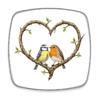 Couple of birds in the heart of branches - Square fridge magnet - white - Front