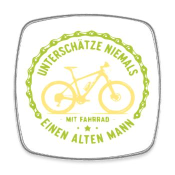 Alten Mann und Fahrrad: Unterschätzen verboten - Viereckiger Kühlschrankmagnet - Weiß - Vorne