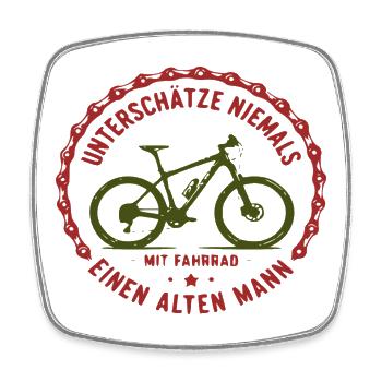 Nie Unterschätzen Alten Mann Mit Fahrrad - Viereckiger Kühlschrankmagnet - Weiß - Vorne