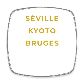 Le Malzieu Lozère - Séville - Kyoto - Bruges - Magnet carré - blanc - Devant