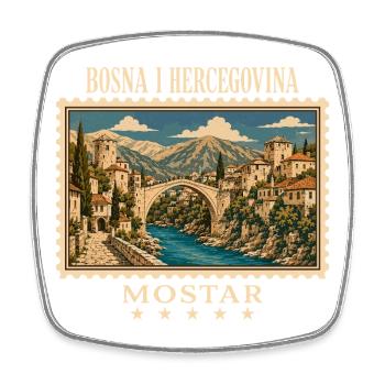Bosnien Mostar Vintage Reisemarke - Viereckiger Kühlschrankmagnet - Weiß - Vorne