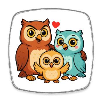 Owl Family - Square fridge magnet - white - Front