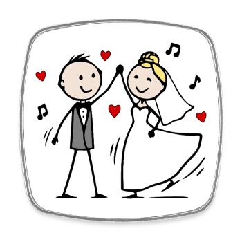 Danse de dessins animés pour un couple de mariage - Magnet carré - blanc - Devant