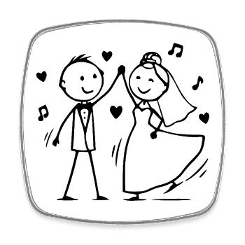 Danse de dessins animés pour un couple de mariage - Magnet carré - blanc - Devant