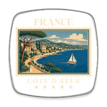 Frankreich Côte d’Azur Vintage Reisemarke - Viereckiger Kühlschrankmagnet - Weiß - Vorne