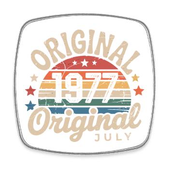 Original July 1977 Retro Vintage Birthday - Square fridge magnet - white - Front
