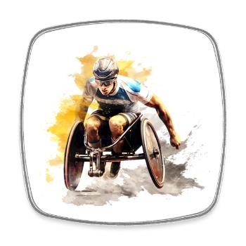 Éclaboussure aquarelle en course en fauteuil roulant - Magnet carré - blanc - Devant