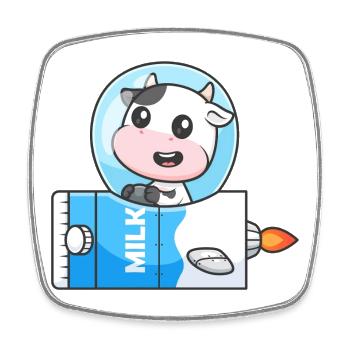 Milk Moon Cow Rocket - Square fridge magnet - white - Front