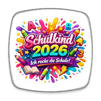 Einschulung 2026 - Ich rocke die Schule - Viereckiger Kühlschrankmagnet - Weiß - Vorne