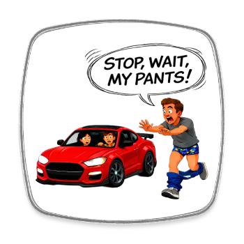 Escape with a red car - Square fridge magnet - white - Front