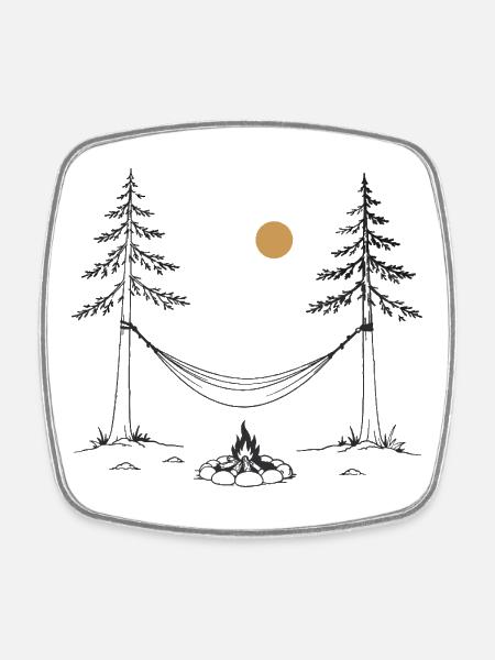 Moonlit night by the campfire with hammock - Square fridge magnet - white