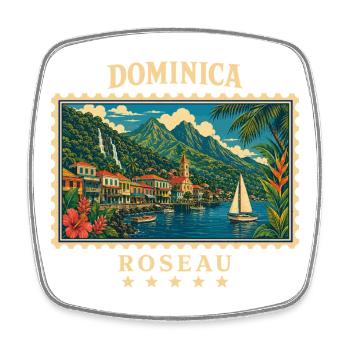 Dominica Roseau Vintage Travel Brand - Square fridge magnet - white - Front