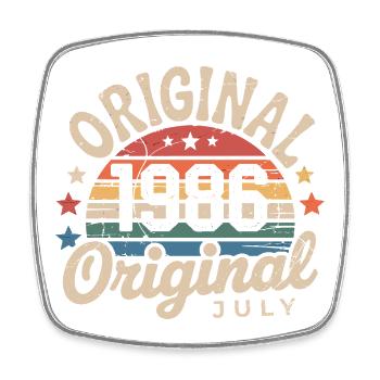 Original July 1986 Retro Vintage Birthday - Square fridge magnet - white - Front
