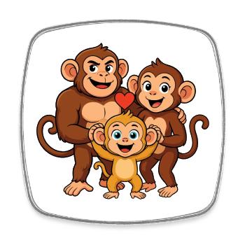 Famille de chimpanzés drôles - Magnet carré - blanc - Devant