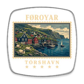 Färöer Tórshavn Vintage Reisemarke - Viereckiger Kühlschrankmagnet - Weiß - Vorne