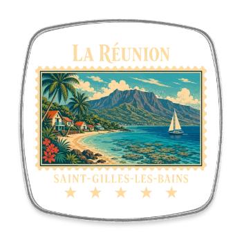 La Réunion Saint-Gilles Vintage Reisemarke - Viereckiger Kühlschrankmagnet - Weiß - Vorne