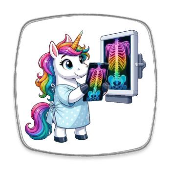 Diagnostic de la licorne du Docteur Arc-en-ciel - Magnet carré - blanc - Devant