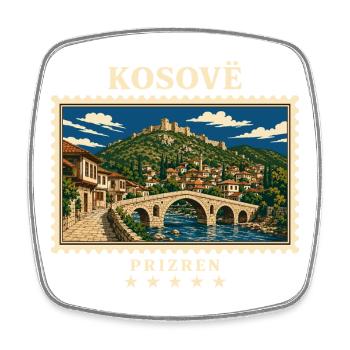 Kosovo Prizren Vintage Reisemarke - Viereckiger Kühlschrankmagnet - Weiß - Vorne