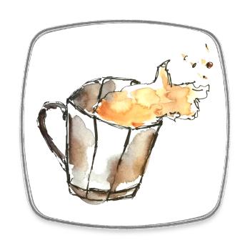Coffee Cup Watercolor Fire - Square fridge magnet - white - Front