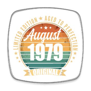 Vintage August 1979 Jubiläums-Limited Edition - Viereckiger Kühlschrankmagnet - Weiß - Vorne