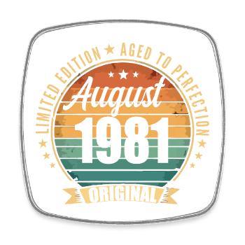 Vintage August 1981 Jubiläums-Limited Edition - Viereckiger Kühlschrankmagnet - Weiß - Vorne
