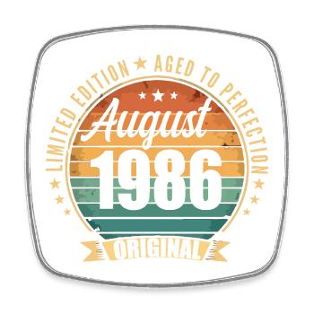 Vintage August 1986 Jubiläums-Limited Edition - Viereckiger Kühlschrankmagnet - Weiß - Vorne