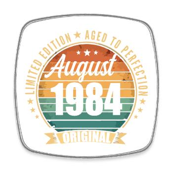 Vintage August 1984 Jubiläums-Limited Edition - Viereckiger Kühlschrankmagnet - Weiß - Vorne