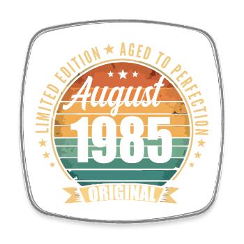 Vintage August 1985 Jubiläums-Limited Edition - Viereckiger Kühlschrankmagnet - Weiß - Vorne