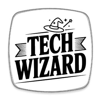 Tech Wizard - Viereckiger Kühlschrankmagnet - Weiß - Vorne