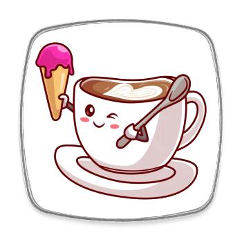 Kawaii-Kaffeekegel-Maskottchen - Viereckiger Kühlschrankmagnet - Weiß - Vorne