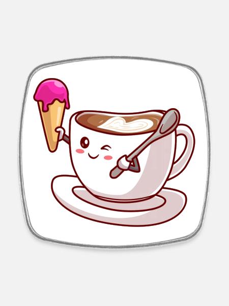 Kawaii Coffee Cone Mascot - Square fridge magnet - white