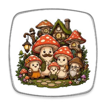 Famille de la forêt des contes de fées aux champignons - Magnet carré - blanc - Devant