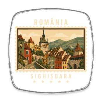Rumänien Sighișoara Vintage Reisemarke - Viereckiger Kühlschrankmagnet - Weiß - Vorne