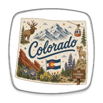 Vintage Colorado Rocky Mountains Kunstaufkleber - Viereckiger Kühlschrankmagnet - Weiß - Vorne