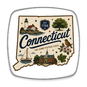 Connecticut Vintage State Souvenir-Aufkleber - Viereckiger Kühlschrankmagnet - Weiß - Vorne