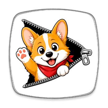 Corgi Hund Reißverschluss - Viereckiger Kühlschrankmagnet - Weiß - Vorne