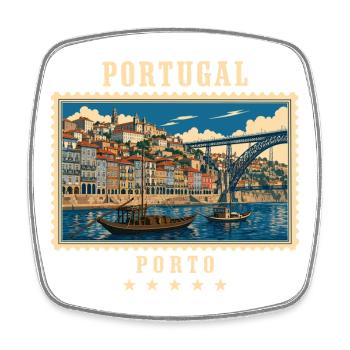 Portugal Porto Vintage Reisemarke - Viereckiger Kühlschrankmagnet - Weiß - Vorne