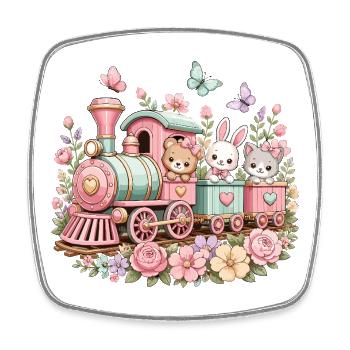 Pastel Train with Critters and Flowers - Square fridge magnet - white - Front
