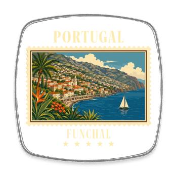 Portugal Funchal Vintage Reisemarke - Viereckiger Kühlschrankmagnet - Weiß - Vorne