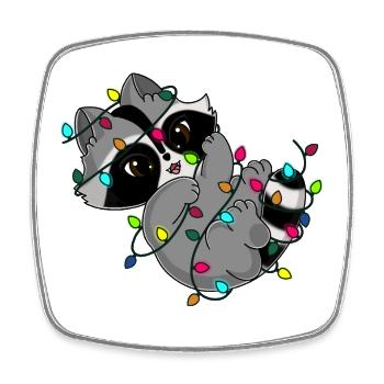 Snuggles der Waschbär und die Lichterkette - Viereckiger Kühlschrankmagnet - Weiß - Vorne