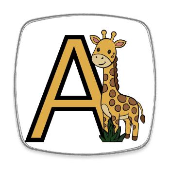 Giraffe mit Buchstabe A - Viereckiger Kühlschrankmagnet - Weiß - Vorne