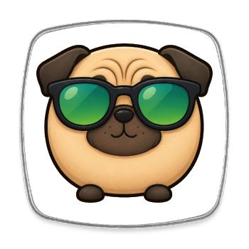 Mops Hund Cartoon Chibi Kawaii Sonnenbrille - Viereckiger Kühlschrankmagnet - Weiß - Vorne