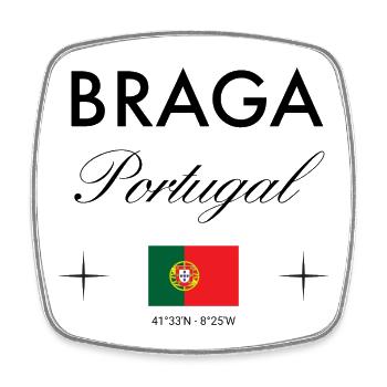 Braga Portugal Koordinaten Reise Souvenir - Viereckiger Kühlschrankmagnet - Weiß - Vorne
