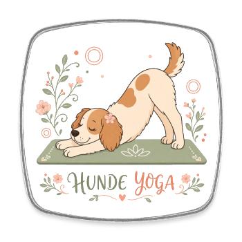 Hunde Yoga - Yoga T-Shirt mit Hund - Viereckiger Kühlschrankmagnet - Weiß - Vorne