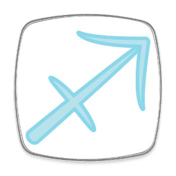 Symbole du signe du zodiaque du Sagittaire : bleu pastel - Magnet carré - blanc - Devant
